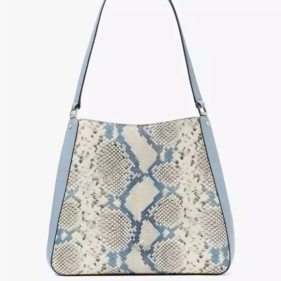 Leila Snake Embossed Medium Triple Compartment Shoulder Bag Muted Blue Multi - Picture 9 of 16
